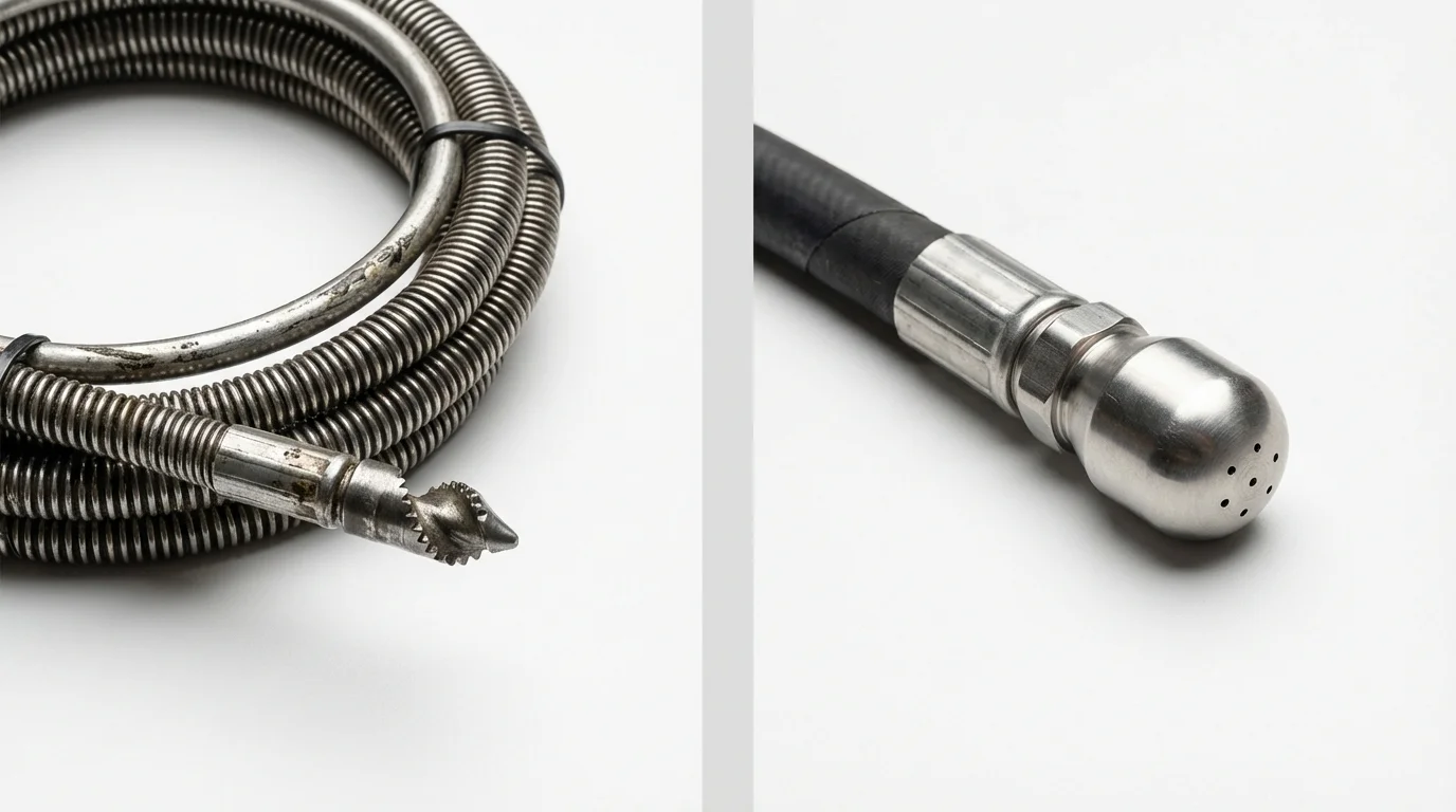 Drain snake cable and hydro jetting nozzle used for drain cleaning in Konawa, OK