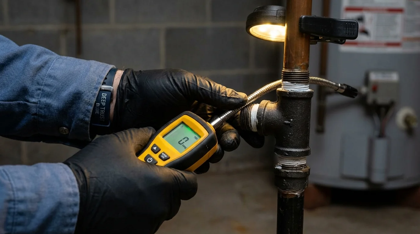 Gas leak detection with electronic sniffer by Johns Plumbing LLC in Konawa
