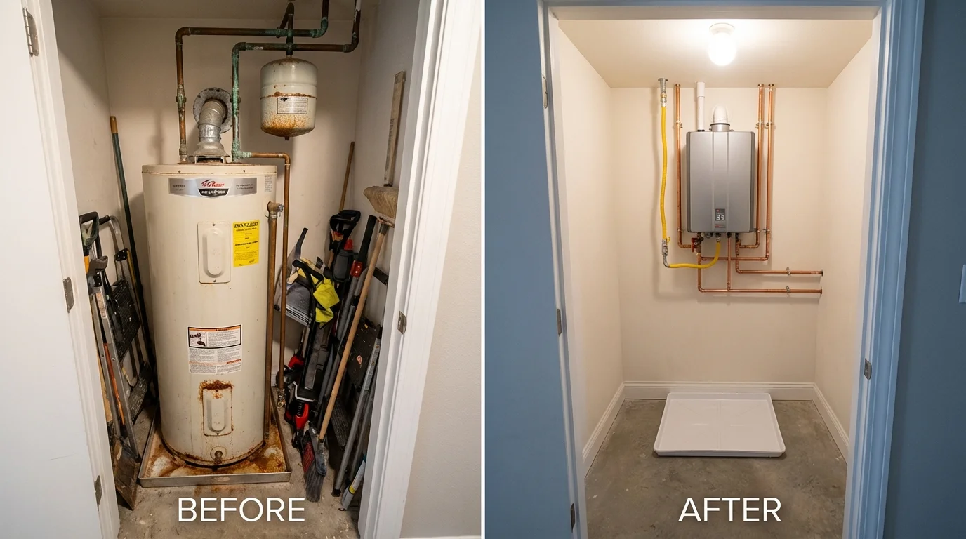 Tank water heater versus wall-mounted tankless unit comparison for Konawa, OK homeowners