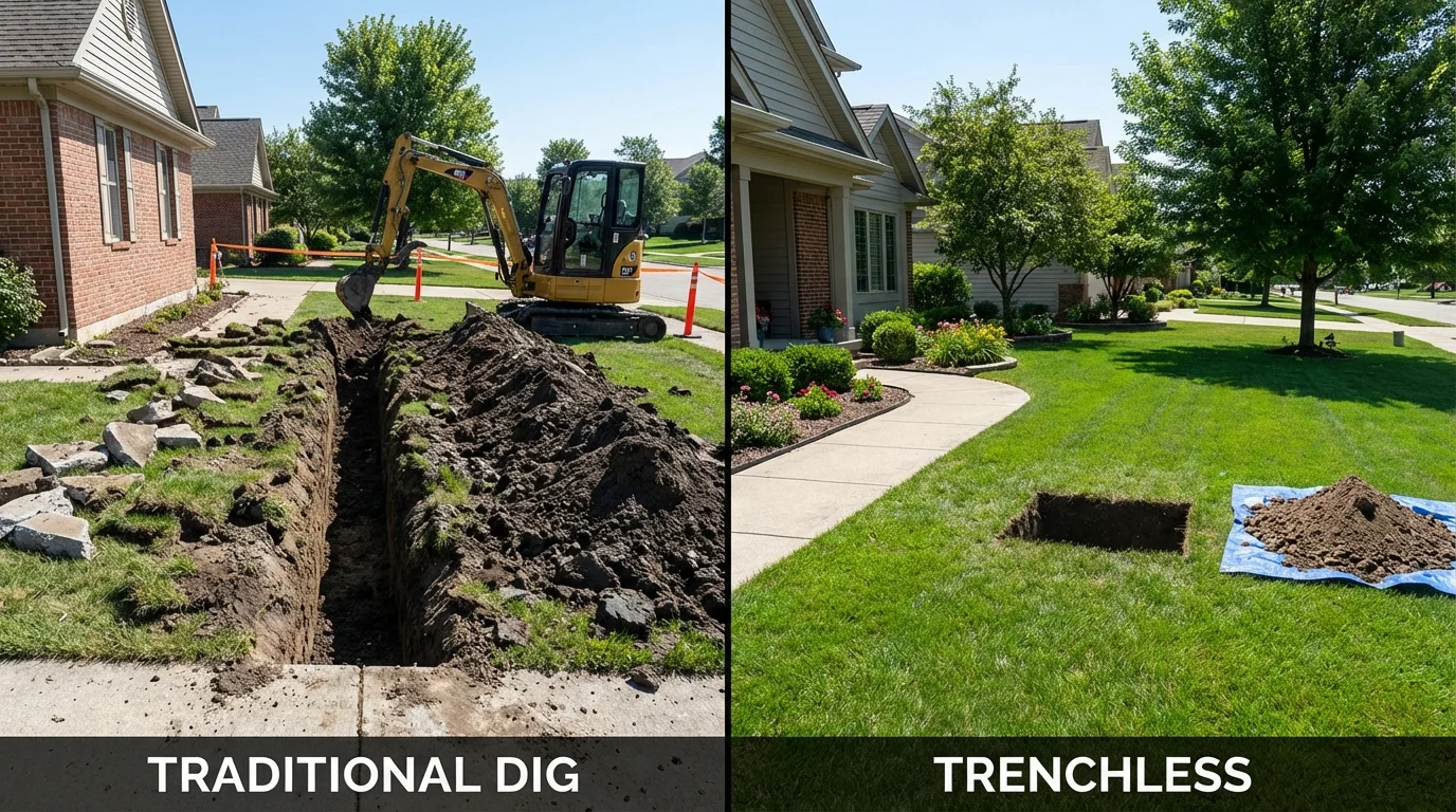 Trenchless sewer repair with minimal yard damage versus traditional excavation in Konawa, OK